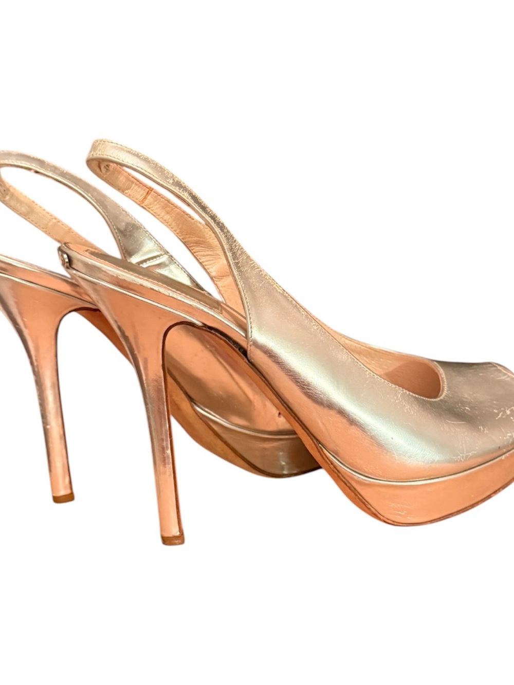 Dior Gold Metallic Slingback Peep-Toe Heels
